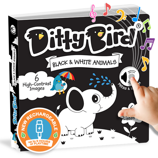 Ditty Bird Black & White Animals | USB-C rechargeable book