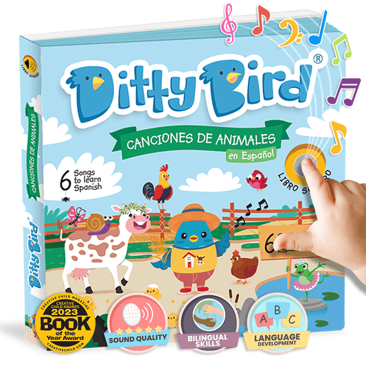 Ditty Bird Canciones de Animales en Español, Spanish toys for babies and Spanish learning toys for toddlers 1-3, includes 6 songs in spanish. A must-have among bilingual toys for toddlers 1-3!