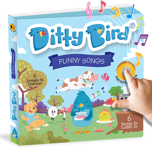 Ditty Bird Funny Songs, perfect musical sound book for toddlers and preschoolers. Early learning book to spark language development trough silly songs.
