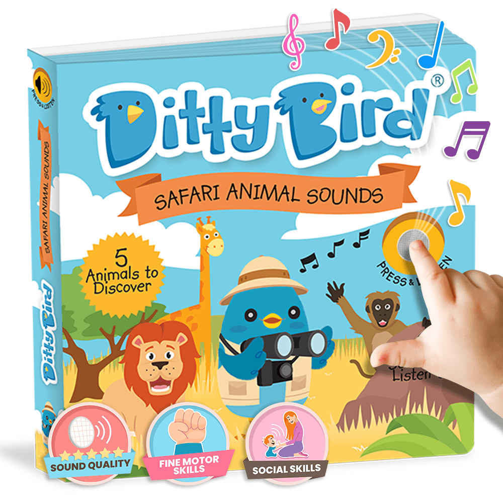 Ditty Bird Safari Animal Sounds: Engaging Sensory Play: 6-page children's book features built-in buttons that play satisfying “real animal” sounds with every press, turning reading into a sensory-rich, hands-on, interactive adventure for toddlers and preschoolers