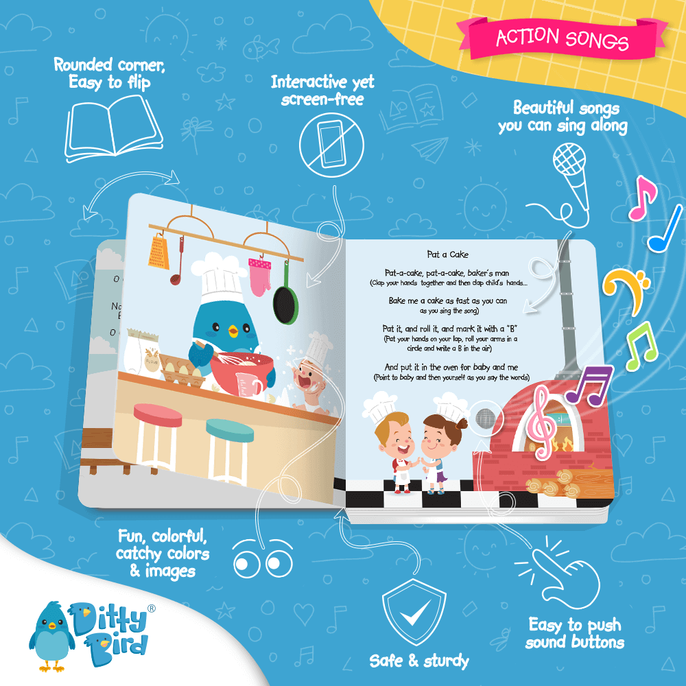 Ditty Bird Action Songs Features 6 songs. Are you ready to sing along?