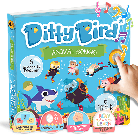 Ditty Bird Animal Songs. Sound books featuring 6 fun animal songs for babies and toddlers. Includes BABY SHARK and more. Perfect gift for 1 year old.