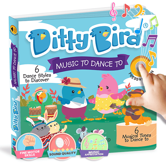 Ditty Bird Music to Dance to sound book, ignite your child's love for music and movement with six vibrant tunes from different corners of the world.