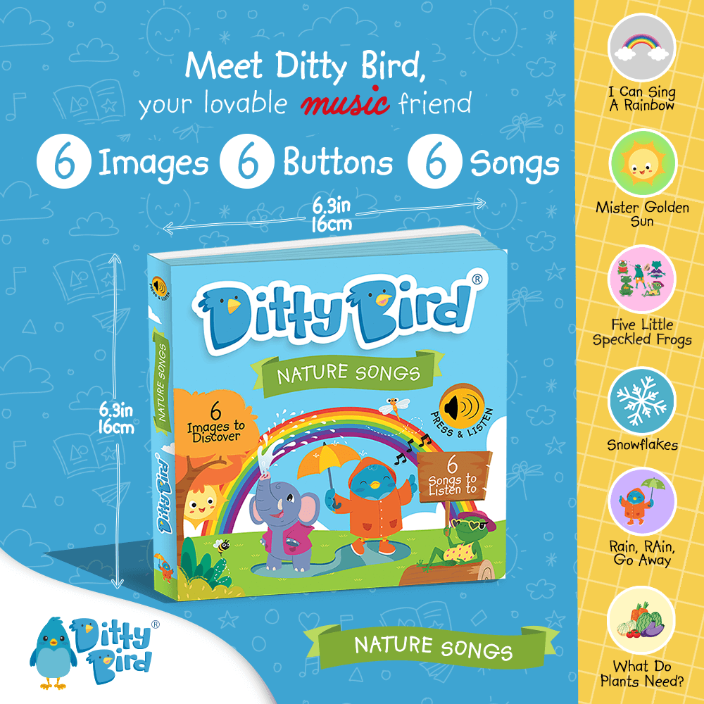 List of Songs in Ditty Bird Nature Songs includes Mister Golden Sun and I can sing a rainbow.