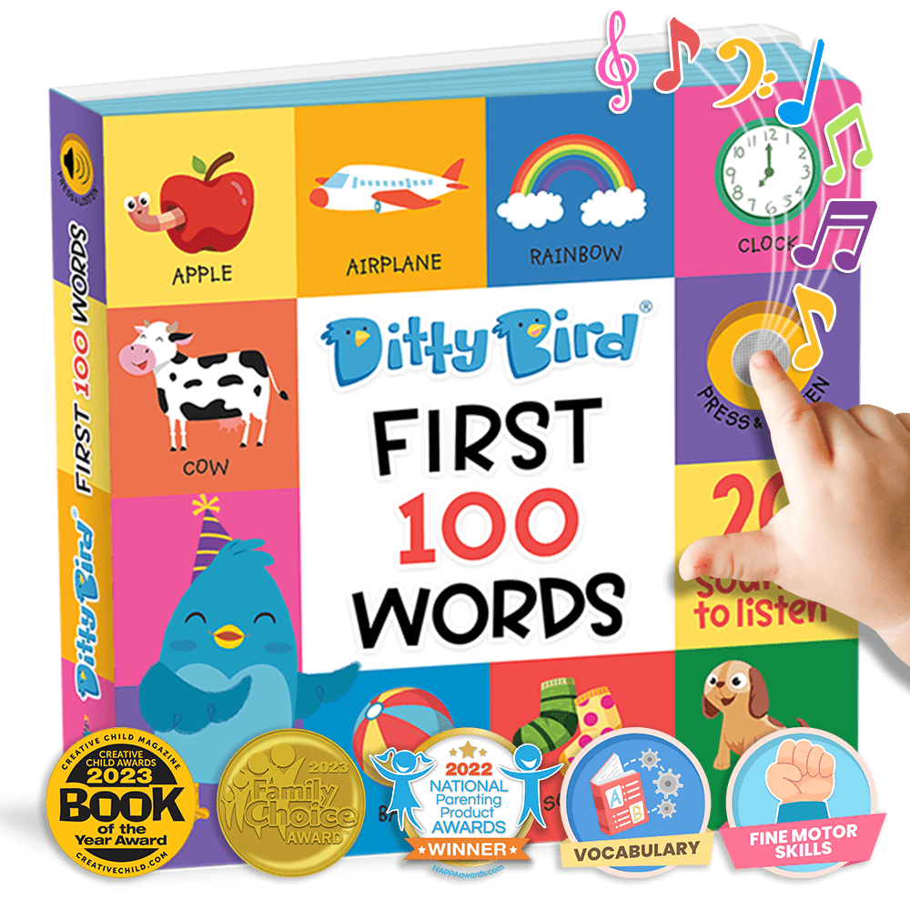 Ditty Bird Talking Books 100 Words. Fun Vocabulary & Speech Learning for Babies. Board Books for Toddlers 1-3. Children's Interactive Toddler Books with Great Pictures. Sturdy Baby Sound Books