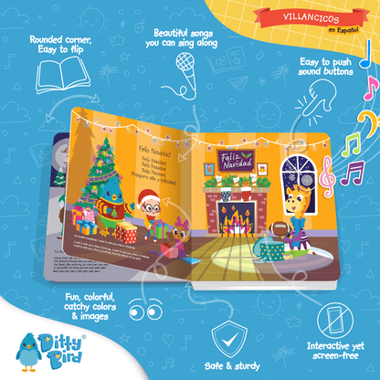 Ditty Bird Villancicos en Español. Educational sound book with 6 christmas songs in spanish. canciones de navidad para niños de preescolar