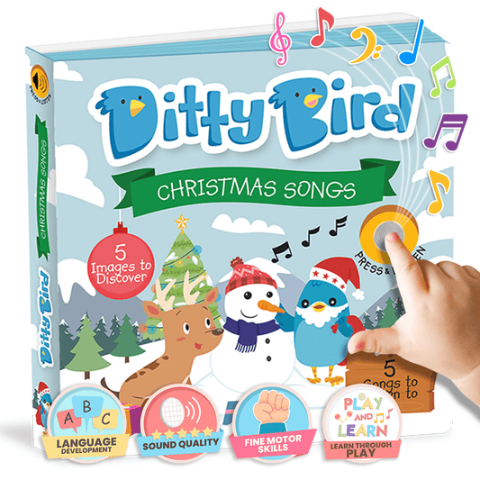 Ditty Bird Christmas Songs sound book, Interactive books are perfect stocking stuffers for babies and todders. Includes 5 songs like Jingle Bells and Deck the Halls. Great musical toys for toddlers 1-3 to spark language development