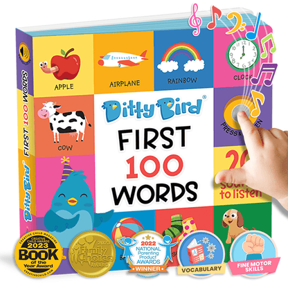 Ditty Bird Talking Books 100 Words.  Fun Vocabulary & Speech Learning for Babies.  Board Books for Toddlers 1-3. Children's Interactive Toddler Books with Great Pictures. Sturdy Baby Sound Books