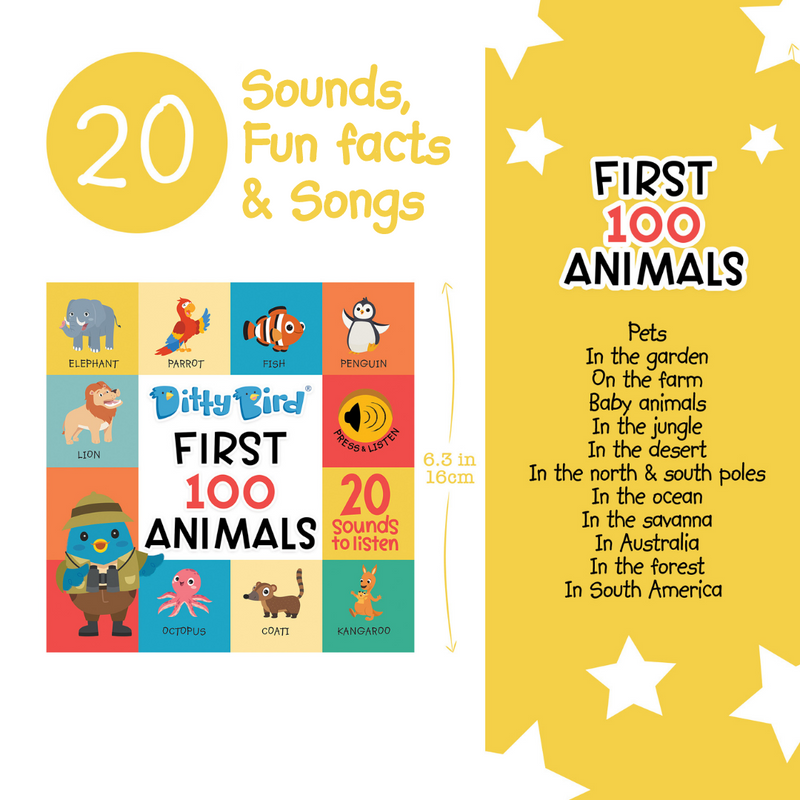 New! Ditty Bird - 100 Animals Sound Book 